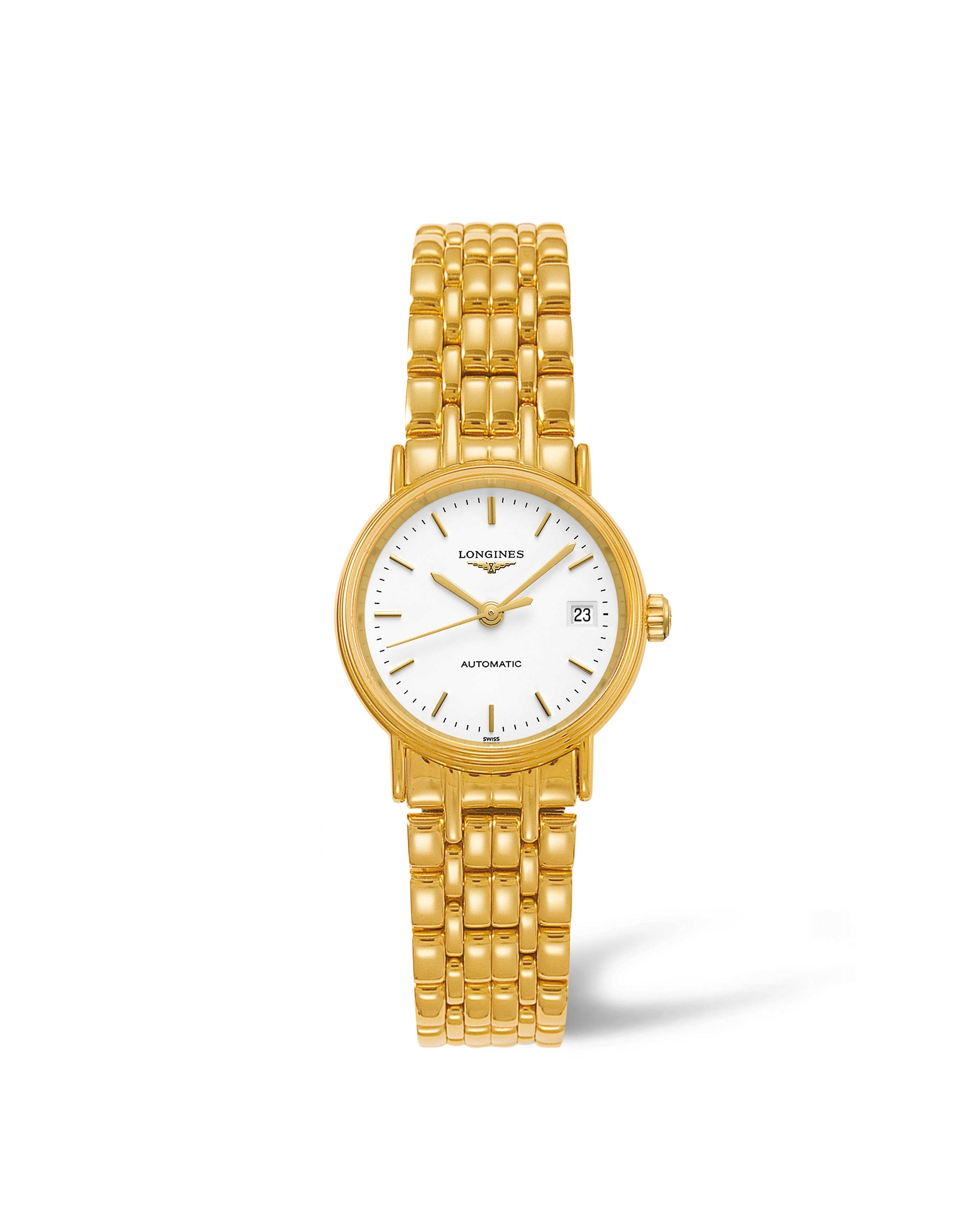 Longines L4.321.2.12.8 : Presence 25.5 Automatic PVD Gold / White / Bracelet