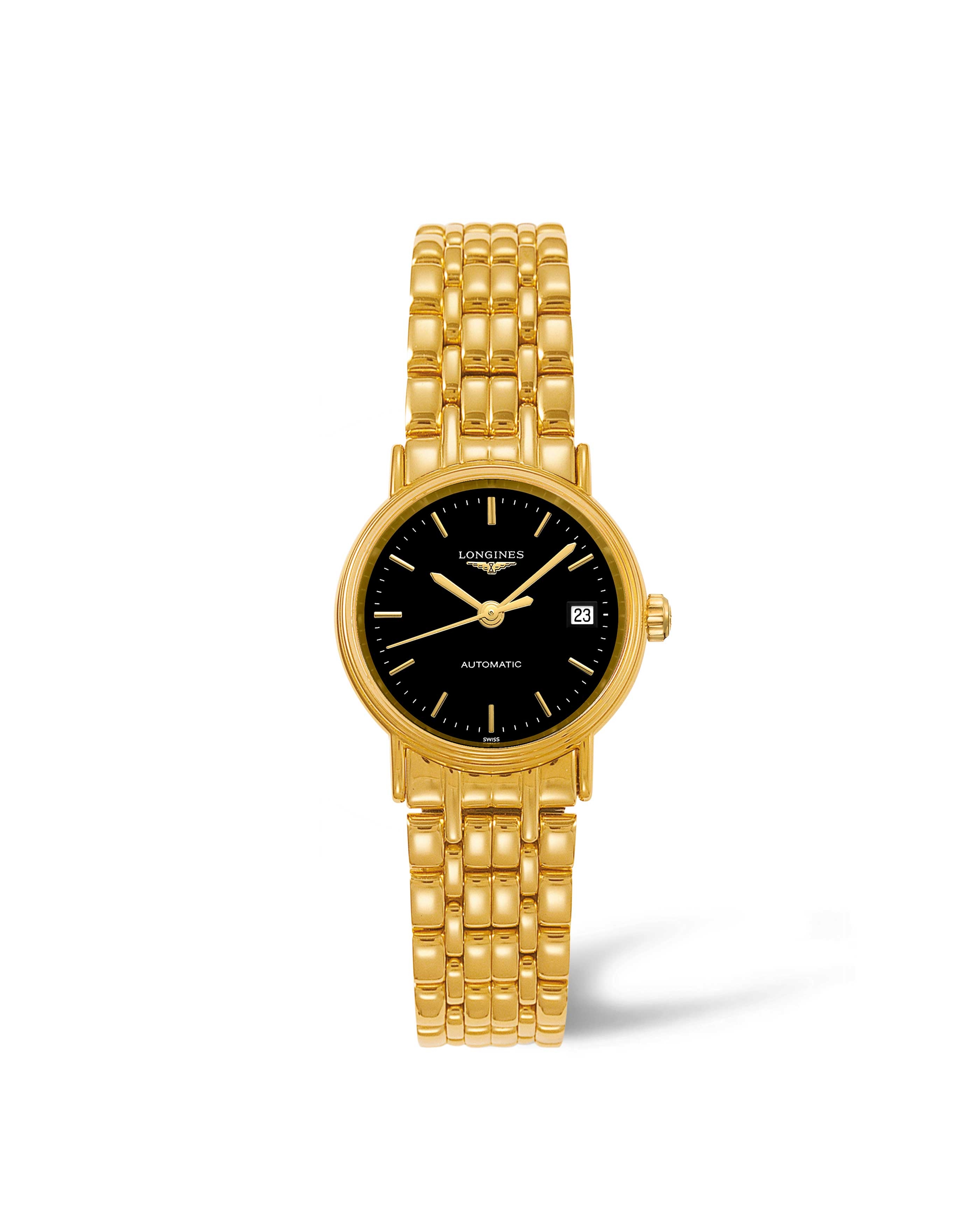 Longines L4.321.2.52.8 : Presence 25.5 Automatic PVD Gold / Black / Bracelet