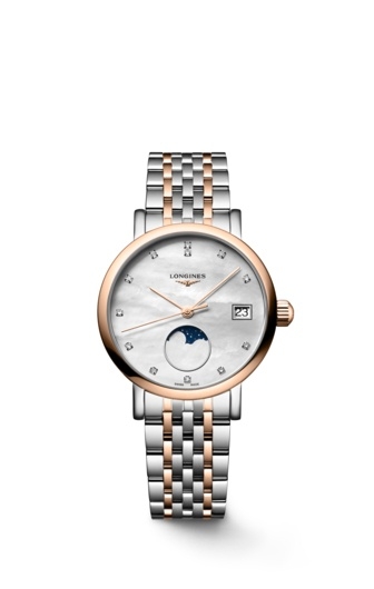 Longines L4.330.5.87.7 : Elegant Collection Moonphase 30 Stainless Steel - Pink Gold / MOP / Bracelet