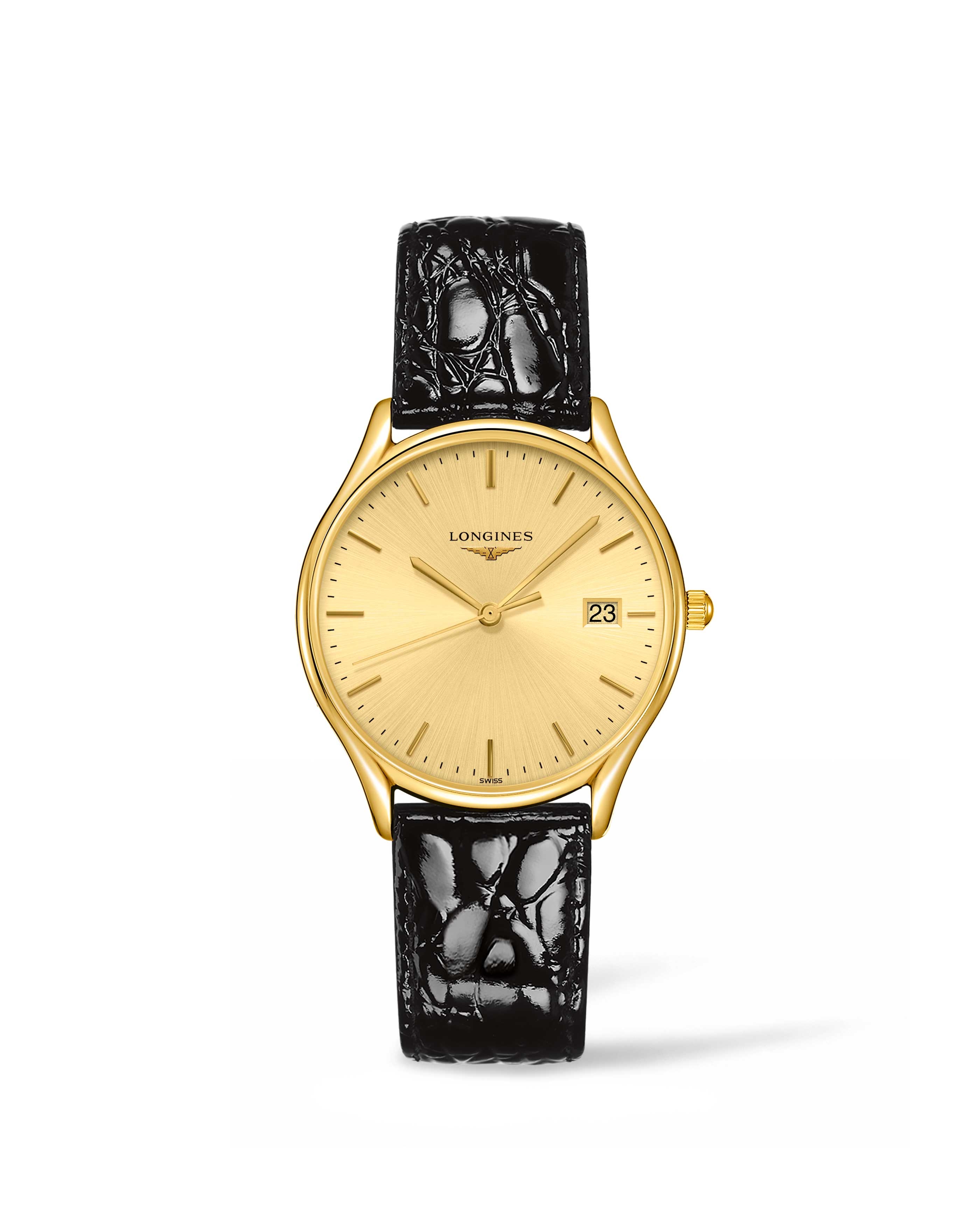 Longines L4.359.2.32.2 : Lyre Quartz 32 Yellow Gold PVD / Champagne / Strap
