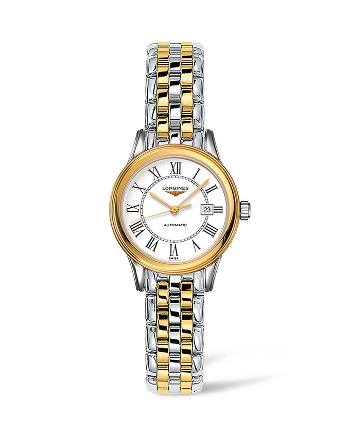 Longines L4.374.3.21.7 : Flagship 30 Stainless Steel - Yellow Gold / White - Roman / Bracelet