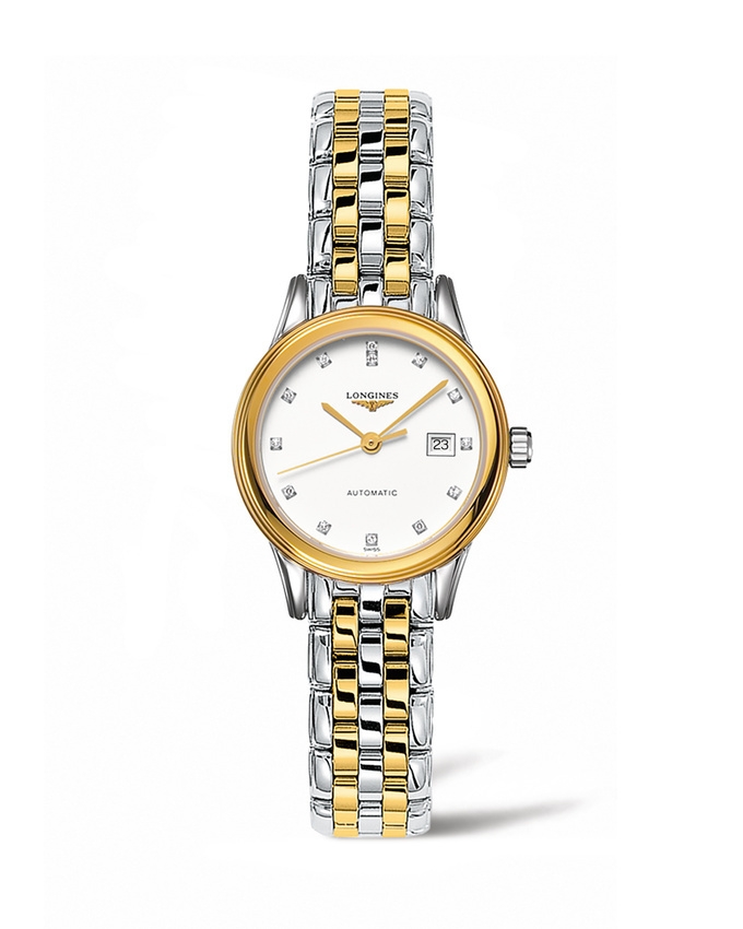 Longines L4.374.3.27.7 : Flagship 30 Stainless Steel - Yellow Gold / White - Diamond / Bracelet