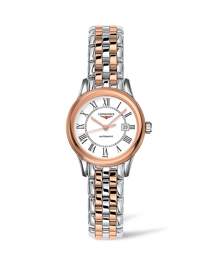 Longines L4.374.3.91.7 : Flagship 30 Stainless Steel - Pink Gold / White - Roman / Bracelet