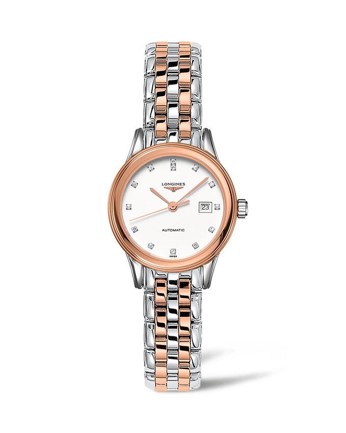 Longines L4.374.3.99.7 : Flagship 30 Stainless Steel - Pink Gold / White - Diamond / Bracelet