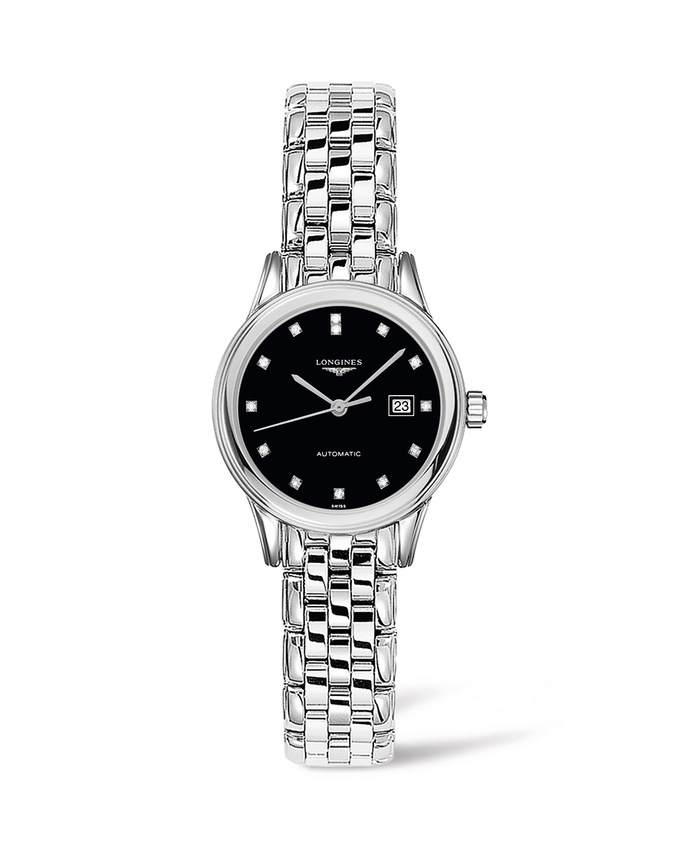 Longines L4.374.4.57.6 : Flagship 30 Stainless Steel / Black - Diamond / Bracelet