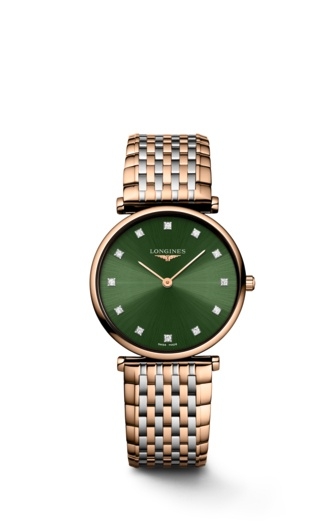 Longines L4.512.1.08.7 : La Grande Classique Quartz 29 Stainless Steel / Red Gold PVD / Green - Diamond