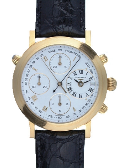 Longines L4.654.6.11.2 : Prestige Rattrapante Yellow Gold / White