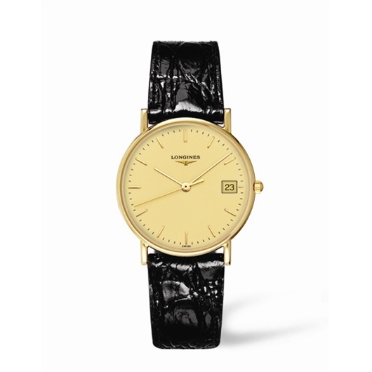 Longines L4.743.6.32.2 : Presence 33.5 Quartz Yellow Gold / Champagne