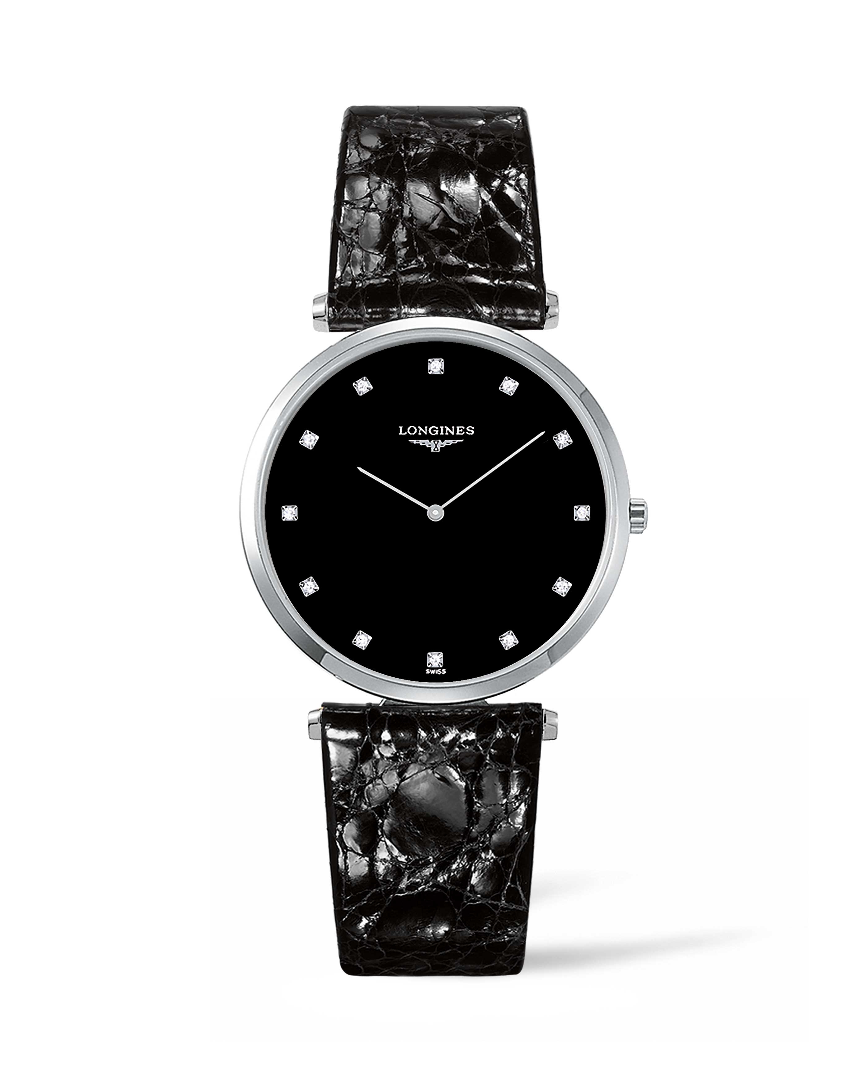 Longines L4.755.4.58.2 : La Grandes Classique Quartz 36 Stainless Steel / Black-Diamond / Strap