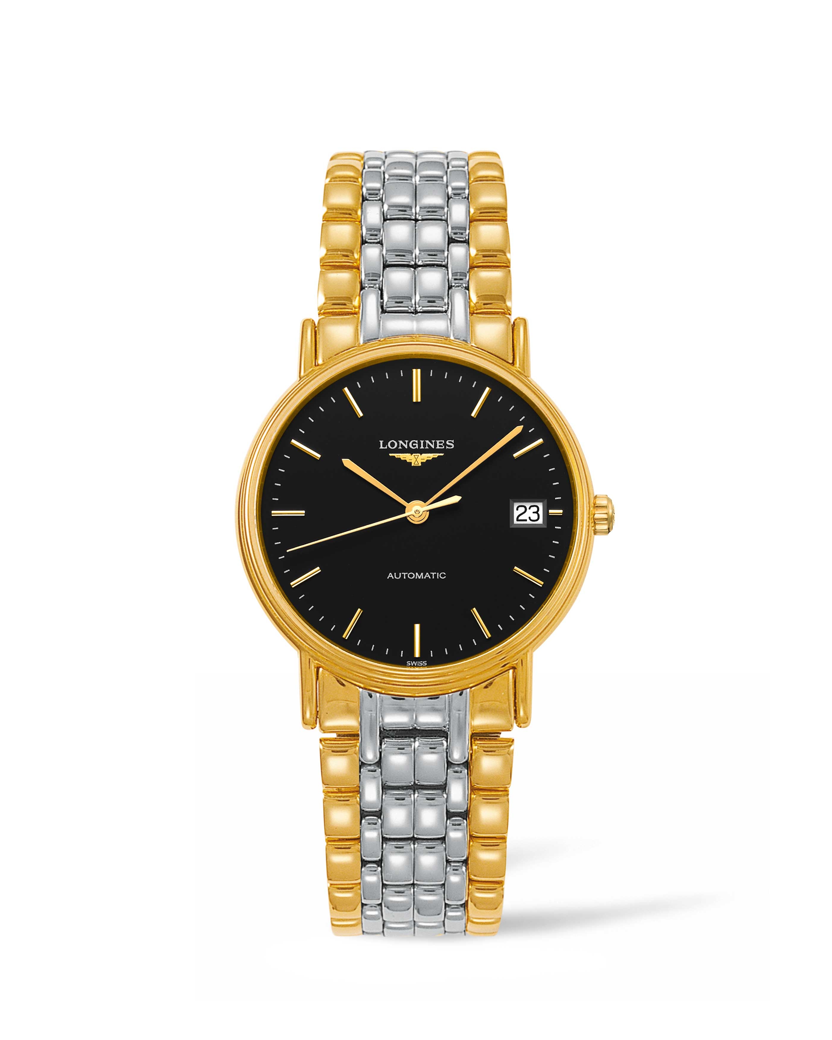 Longines L4.821.2.52.7 : Presence Automatic 34.5mm Stainless Steel / PVD Gold / Black / Bracelet