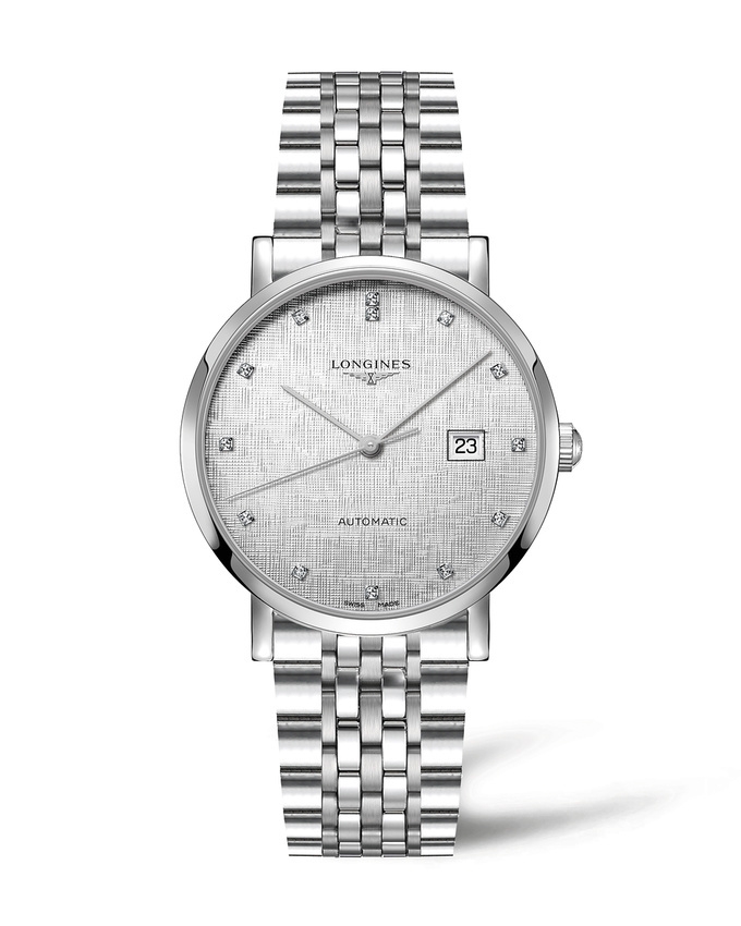 Longines L4.911.4.77.6 : Elegant Collection Automatic 41 Stainless Steel / Silver - Linen / Bracelet