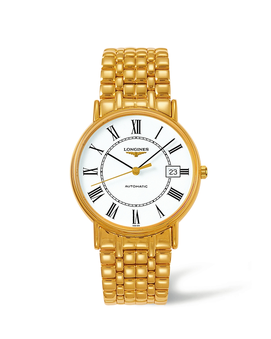 Longines L4.921.2.11.8 : Presence 38.5 Automatic PVD Gold / White - Roman / Bracelet