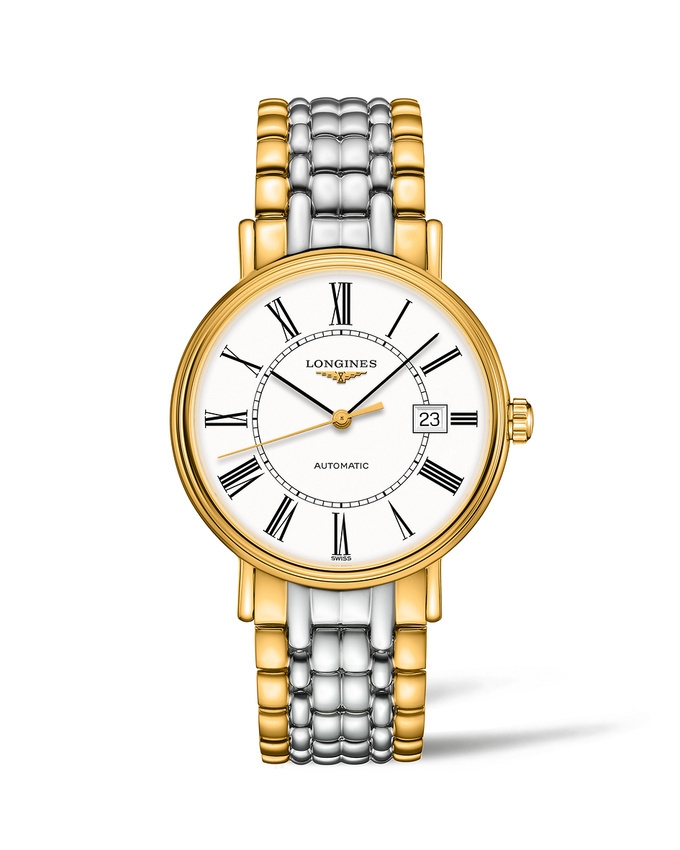 Longines L4.922.2.11.7 : Presence 40 Automatic PVD Gold / White - Roman / Bracelet