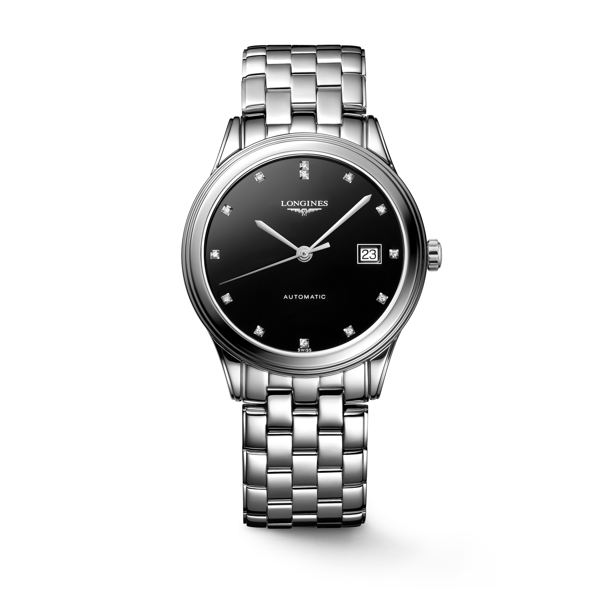 Longines L4.974.4.57.6 : Flagship 38.5 Automatic Stainless Steel / Black - Diamond / Bracelet