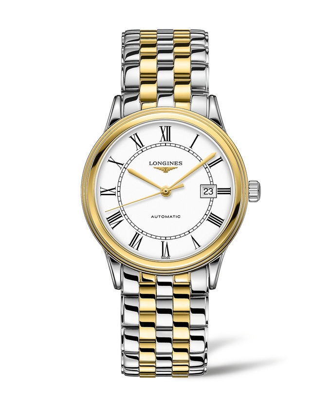 Longines L4.984.3.21.7 : Flagship 40 Stainless Steel - Yellow Gold / White - Roman / Bracelet