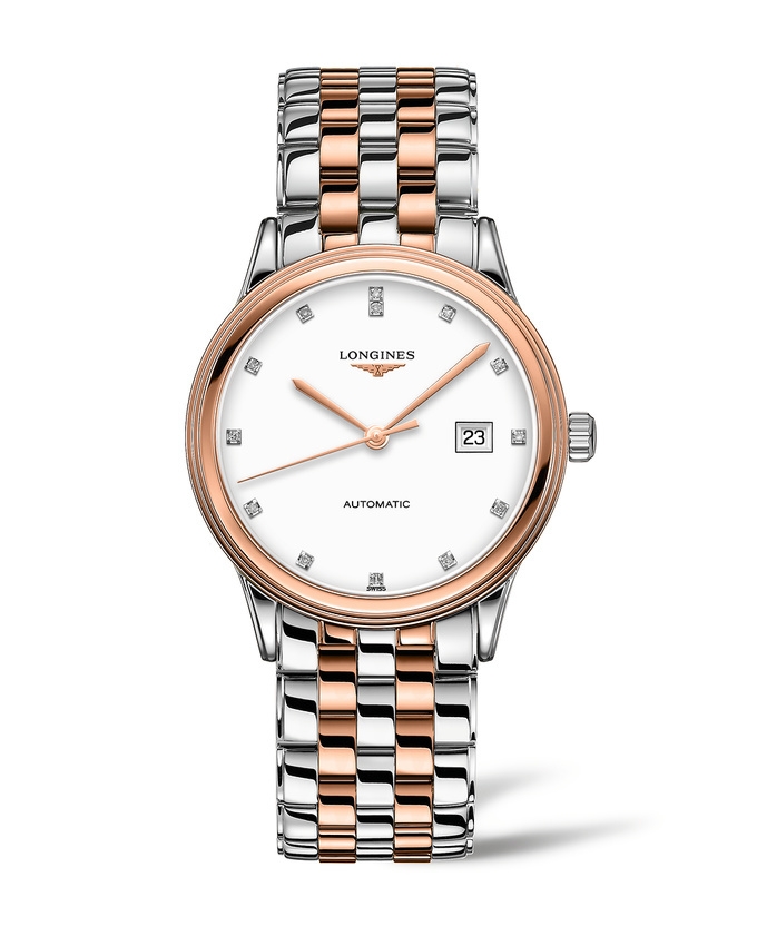 Longines L4.984.3.99.7 : Flagship 40 Stainless Steel - Pink Gold / White - Diamond / Bracelet