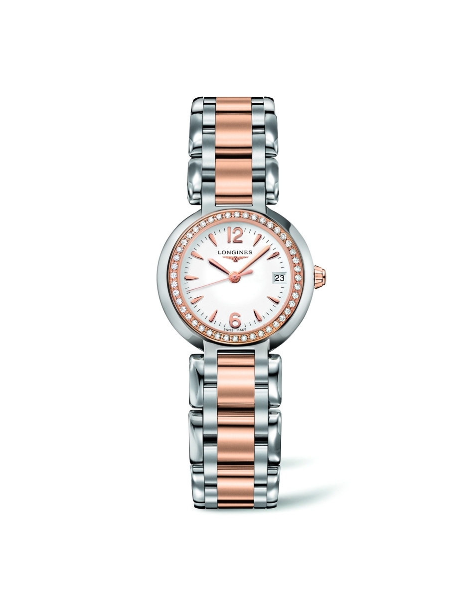 Longines L8.110.5.19.6 : PrimaLuna Quartz 26.5 Stainless Steel / Pink Gold / Diamond / White / Bracelet