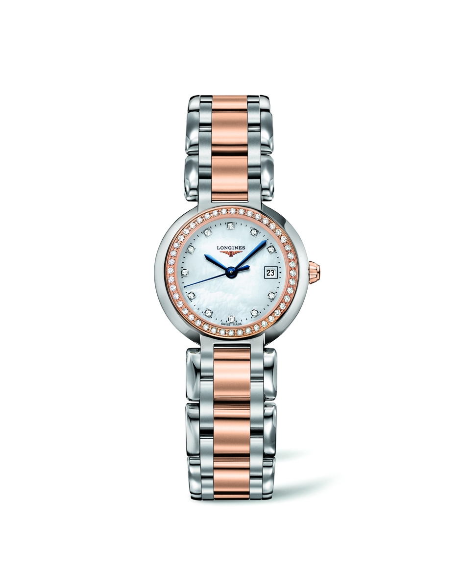 Longines L8.110.5.89.6 : PrimaLuna Quartz 26.5 Stainless Steel / Pink Gold / Diamond / MOP / Bracelet
