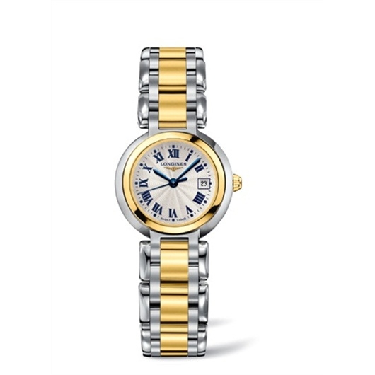 Longines L8.110.5.91.6 : PrimaLuna Quartz 26.5 Stainless Steel / Yellow Gold / Silver - Roman / Bracelet