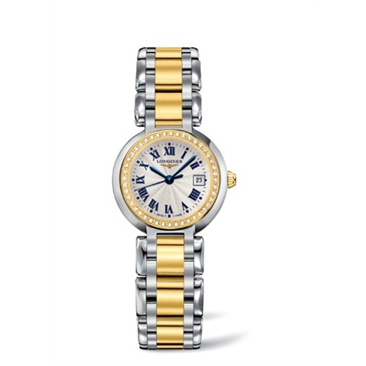 Longines L8.110.5.95.6 : PrimaLuna Quartz 26.5 Stainless Steel / Yellow Gold / Diamond / Silver - Roman / Bracelet