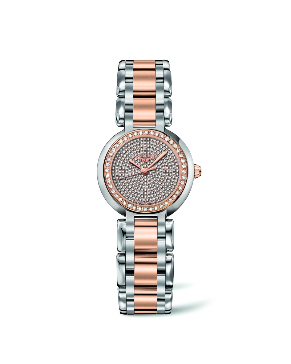 Longines L8.110.5.99.7 : PrimaLuna Quartz 26.5 Stainless Steel / Pink Gold / Diamondmaster