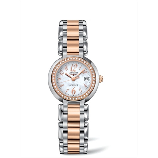 Longines L8.111.5.88.6 : PrimaLuna Automatic 26.5 Two Tone Pink Diamond Funky MOP