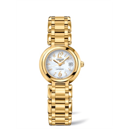 Longines L8.111.6.83.6 : PrimaLuna Automatic 26.5 Yellow Gold Funky MOP