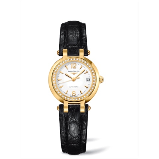 Longines L8.111.7.16.2 : PrimaLuna Automatic 26.5 Yellow Gold Diamond Leather Arabic
