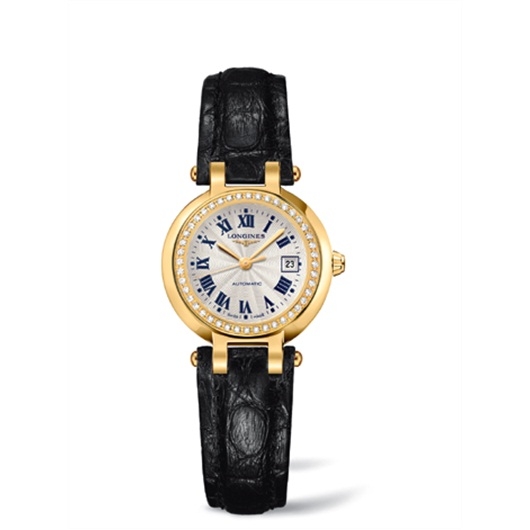 Longines L8.111.7.78.2 : PrimaLuna Automatic 26.5 Yellow Gold Diamond Leather