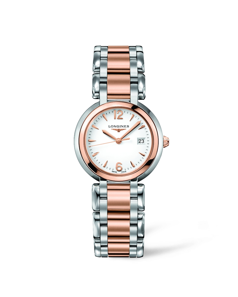 Longines L8.112.5.16.6 : PrimaLuna Quartz 30 Stainless Steel / Pink Gold / White / Bracelet