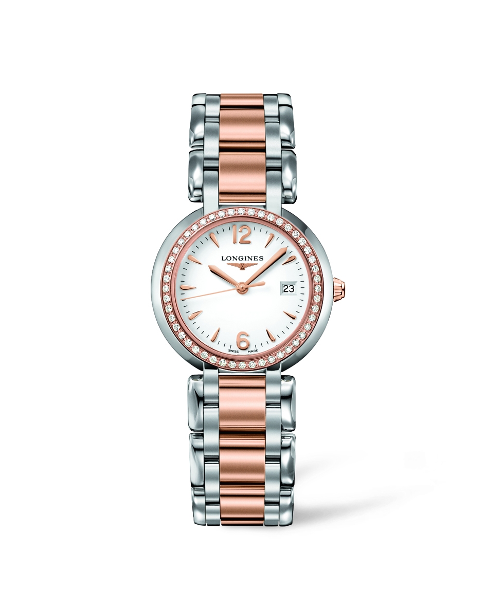Longines L8.112.5.19.6 : PrimaLuna Quartz 30 Stainless Steel / Pink Gold / Diamond / White / Bracelet