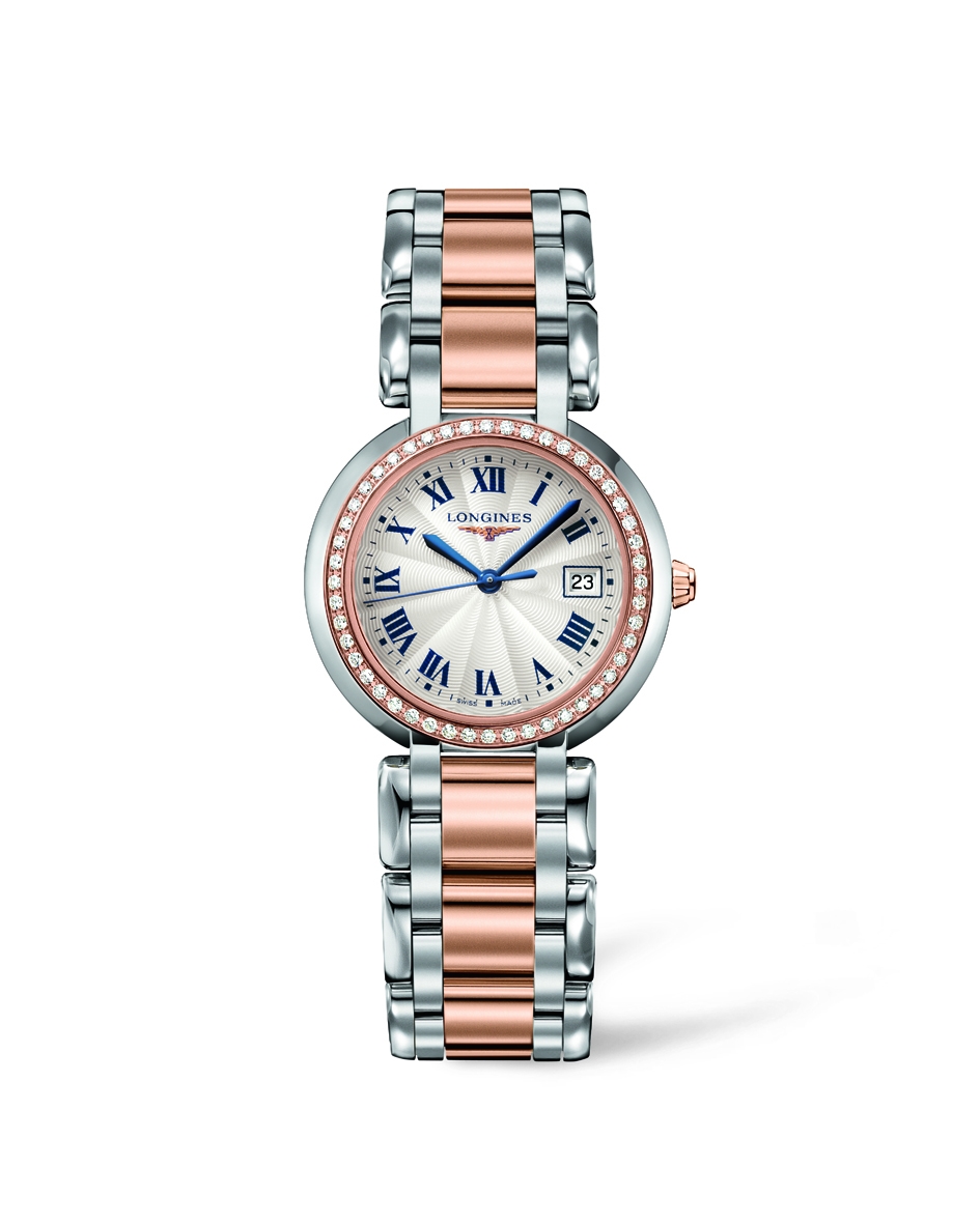 Longines L8.112.5.79.6 : PrimaLuna Quartz 30 Stainless Steel / Pink Gold / Diamond / Silver - Roman / Bracelet