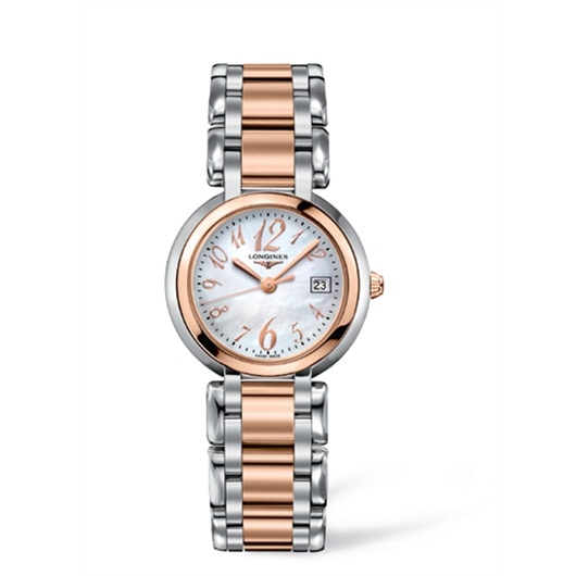 Longines L8.112.5.83.6 : PrimaLuna Quartz 30 Stainless Steel / Pink Gold / MOP - Arabic / Bracelet