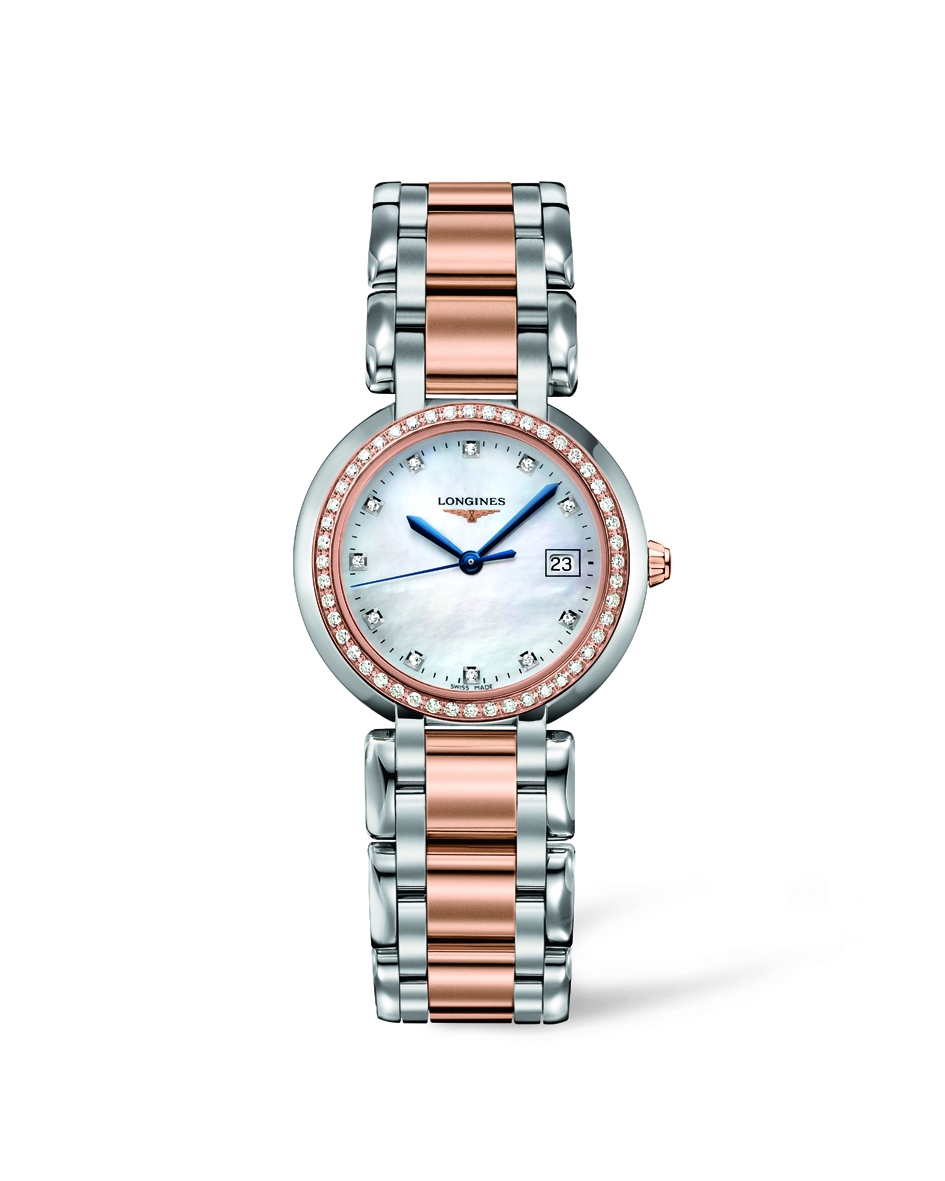 Longines L8.112.5.89.6 : PrimaLuna Quartz 30 Stainless Steel / Pink Gold / Diamond / MOP / Bracelet