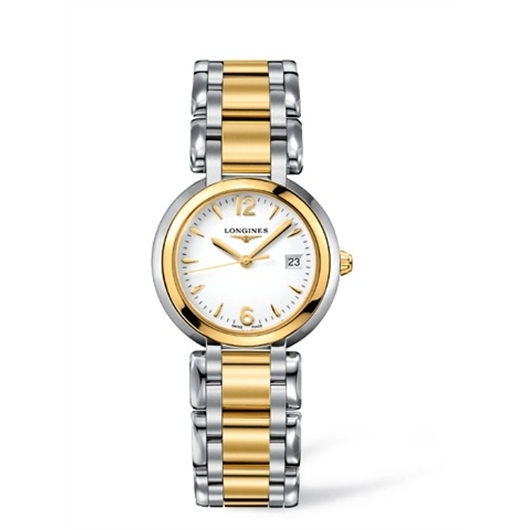 Longines L8.112.5.90.6 : PrimaLuna Quartz 30 Stainless Steel / Yellow Gold / White / Bracelet