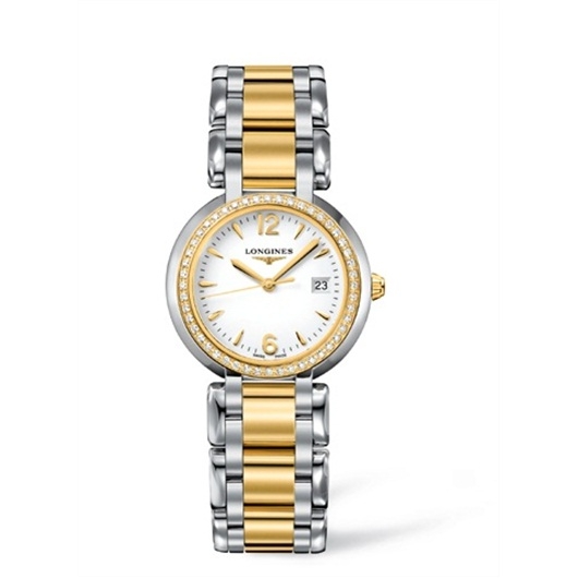 Longines L8.112.5.94.6 : PrimaLuna Quartz 30 Stainless Steel / Yellow Gold / Diamond / White / Bracelet