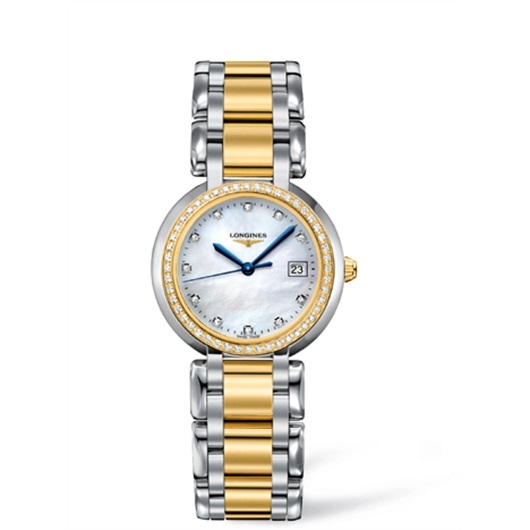 Longines L8.112.5.97.6 : PrimaLuna Quartz 30 Stainless Steel / Yellow Gold / Diamond / MOP / Bracelet