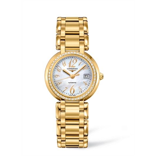 Longines L8.113.7.83.6 : PrimaLuna Automatic 30 Yellow Gold Diamond Funky MOP