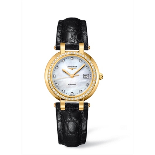 Longines L8.113.7.87.2 : PrimaLuna Automatic 30 Yellow Gold Diamond Leather MOP