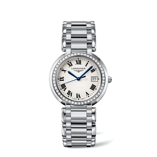 Longines L8.114.0.71.6 : PrimaLuna Quartz 34 Stainless Steel / Diamond / Silver - Roman / Bracelet