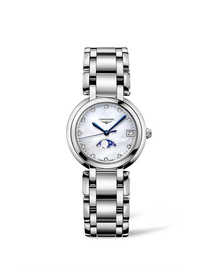 Longines L8.115.4.87.6 : PrimaLuna 30.5 Quartz Moonphase Stainless Steel / MOP / Bracelet