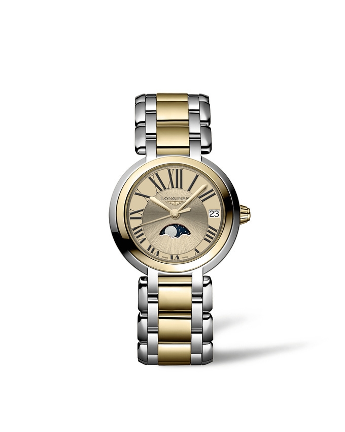 Longines L8.115.5.31.7 : PrimaLuna 30.5 Quartz Moonphase Stainless Stee - Yellow Gold / Gilt - Roman / Bracelet