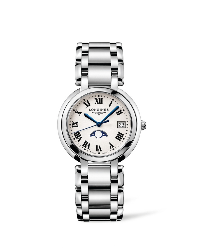 Longines L8.116.4.71.6 : PrimaLuna 34 Quartz Moonphase Stainless Steel / Silver - Roman / Bracelet