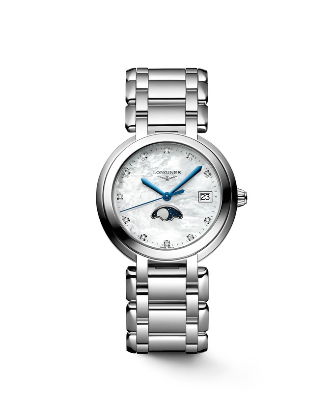 Longines L8.116.4.87.6 : PrimaLuna 34 Quartz Moonphase Stainless Steel / MOP / Bracelet