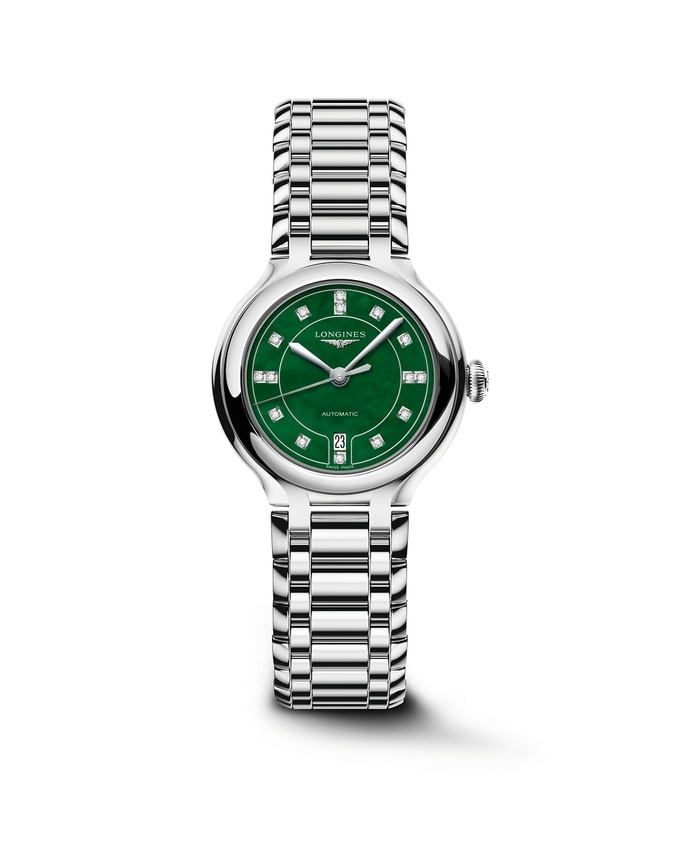 Longines L8.123.4.07.6 : PrimaLuna 30 Automatic Stainless Steel / Green MOP / Bracelet