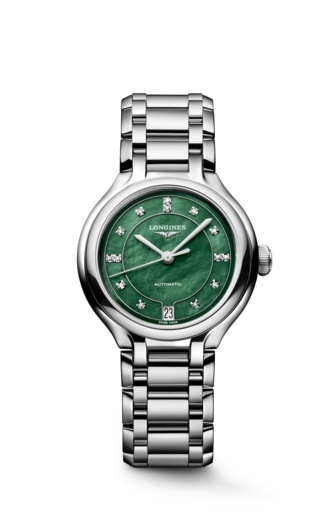 Longines L8.124.4.07.6 : PrimaLuna 34 Automatic Stainless Steel / Green MOP / Bracelet