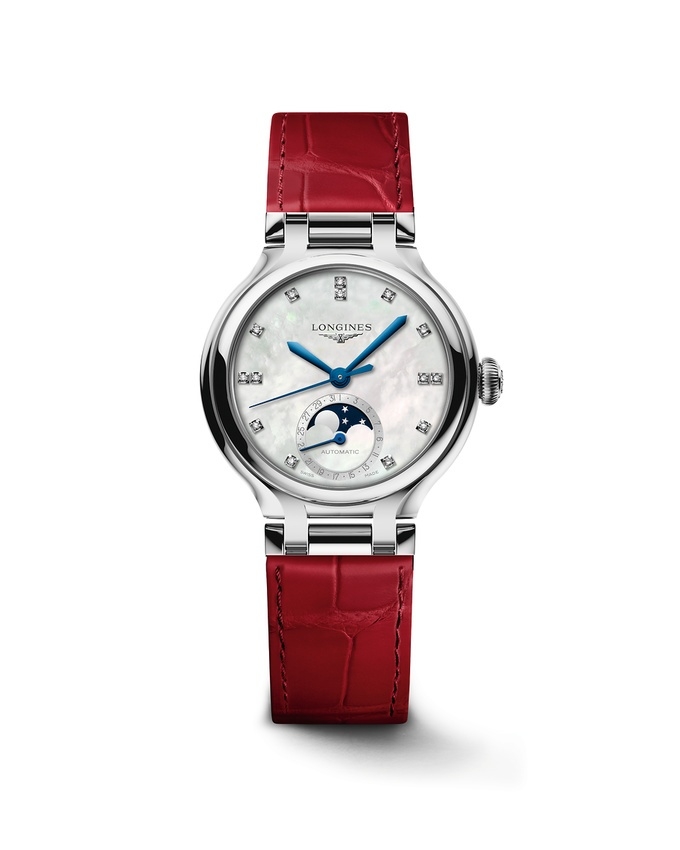 Longines L8.126.4.87.2 : PrimaLuna 34 Automatic Moonphase Stainless Steel / MOP