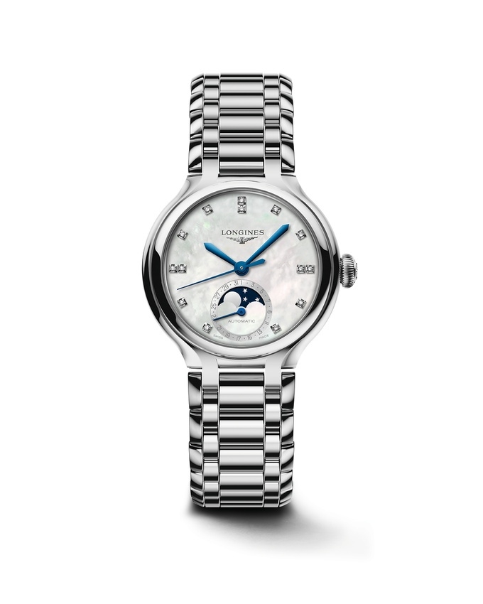 Longines L8.126.4.87.6 : PrimaLuna 34 Automatic Moonphase Stainless Steel / MOP / Bracelet