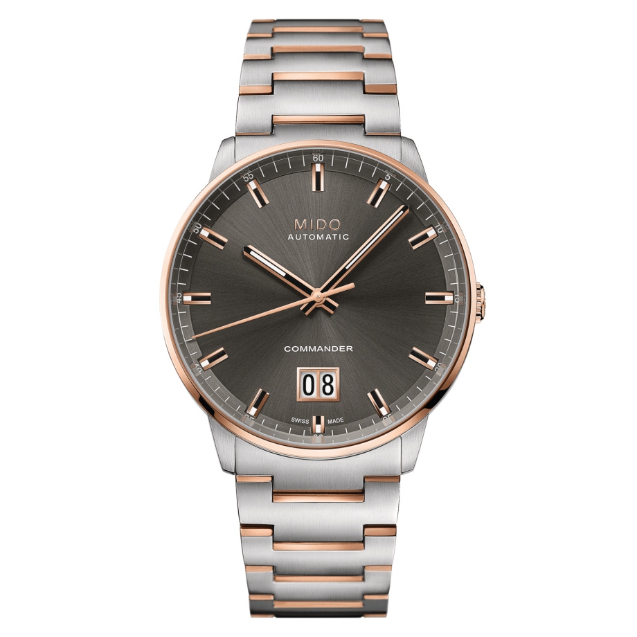 Mido M021.626.22.061.00 : Commander Big Date Stainless Steel - Rose Gold / Grey / Bracelet