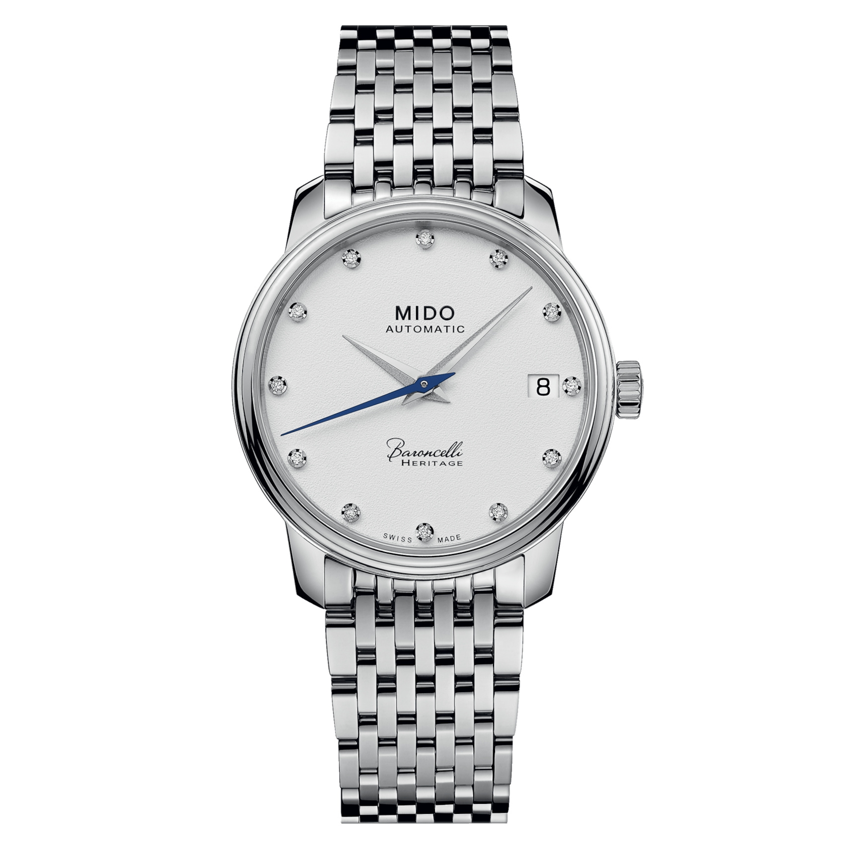 Mido M027.207.11.016.00 : Baroncelli Heritage Lady Stainless Steel / White - Diamond / Bracelet